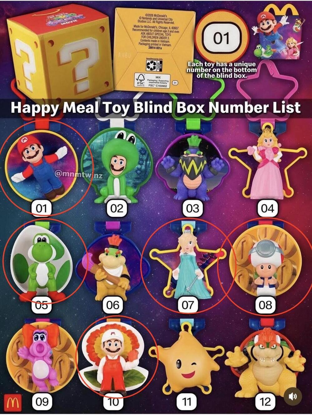 Lot of 6 McDonald's Super Mario Galaxy Movie Happy Meal Toys #1, 5, 7, 8, 10, 10